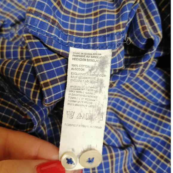 IZOD Blue Yellow Small Plaid Long Sleeve Button down Dress shirt Size 2XL - Picture 8 of 8